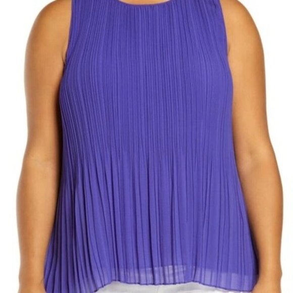 Halogen Tops - Halogen Blue Sleeveless Pleated Blouse, Women's Size 2x